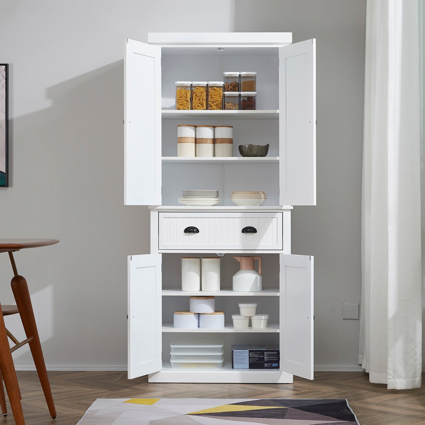 Tall Colonial Style Free Standing Kitchen Pantry Storage Cabinet