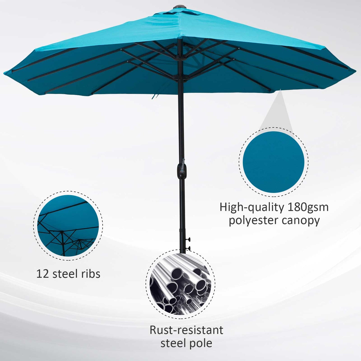 Outsunny 15' Outdoor Patio Umbrella with Twin Canopy Sunshade Steel Table Umbrella with Lift Crank, Sky Blue