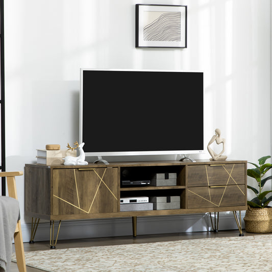 TV Stand for TVs up to 55", TV Unit with Storage Cupboard, Drawers, and Steel Legs, 59.1"x15.4"x20", Natural