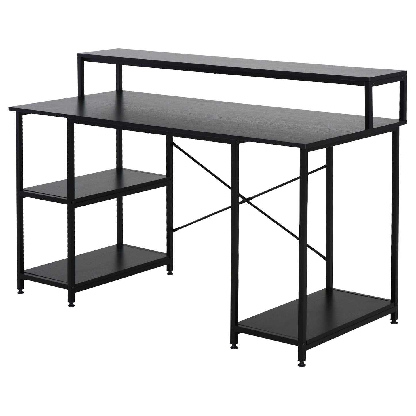 Computer Desk with Shelves and CPU Stand, Home Office Desk Workstation with Adjustable Feet, Black Wood Grain