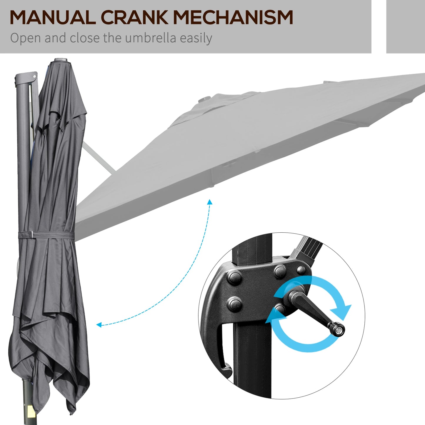 Outsunny 10x10ft Patio Cantilever Umbrella Rotatable Square Top Grey