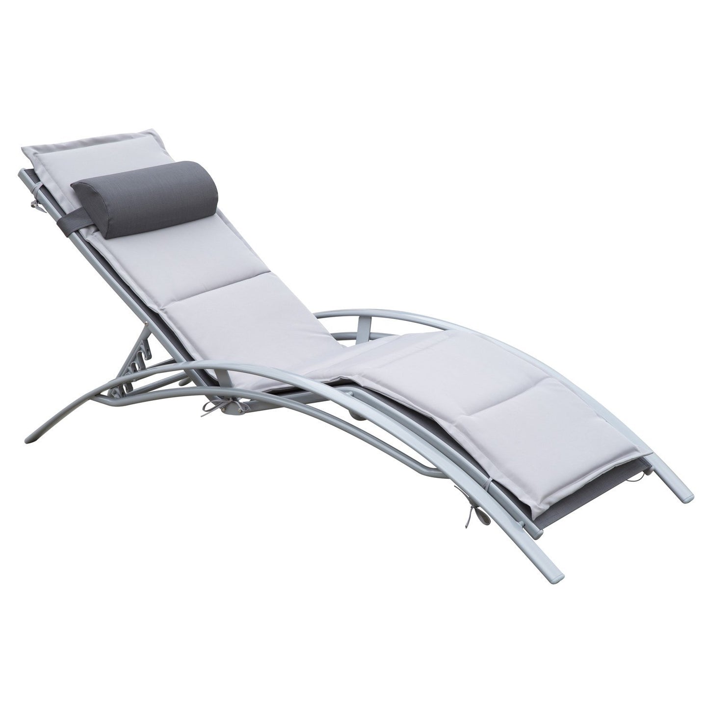 Outsunny Adjustable Patio Reclining Outdoor Chaise Lounge Chair with Cushion and Padded Pillow, Grey