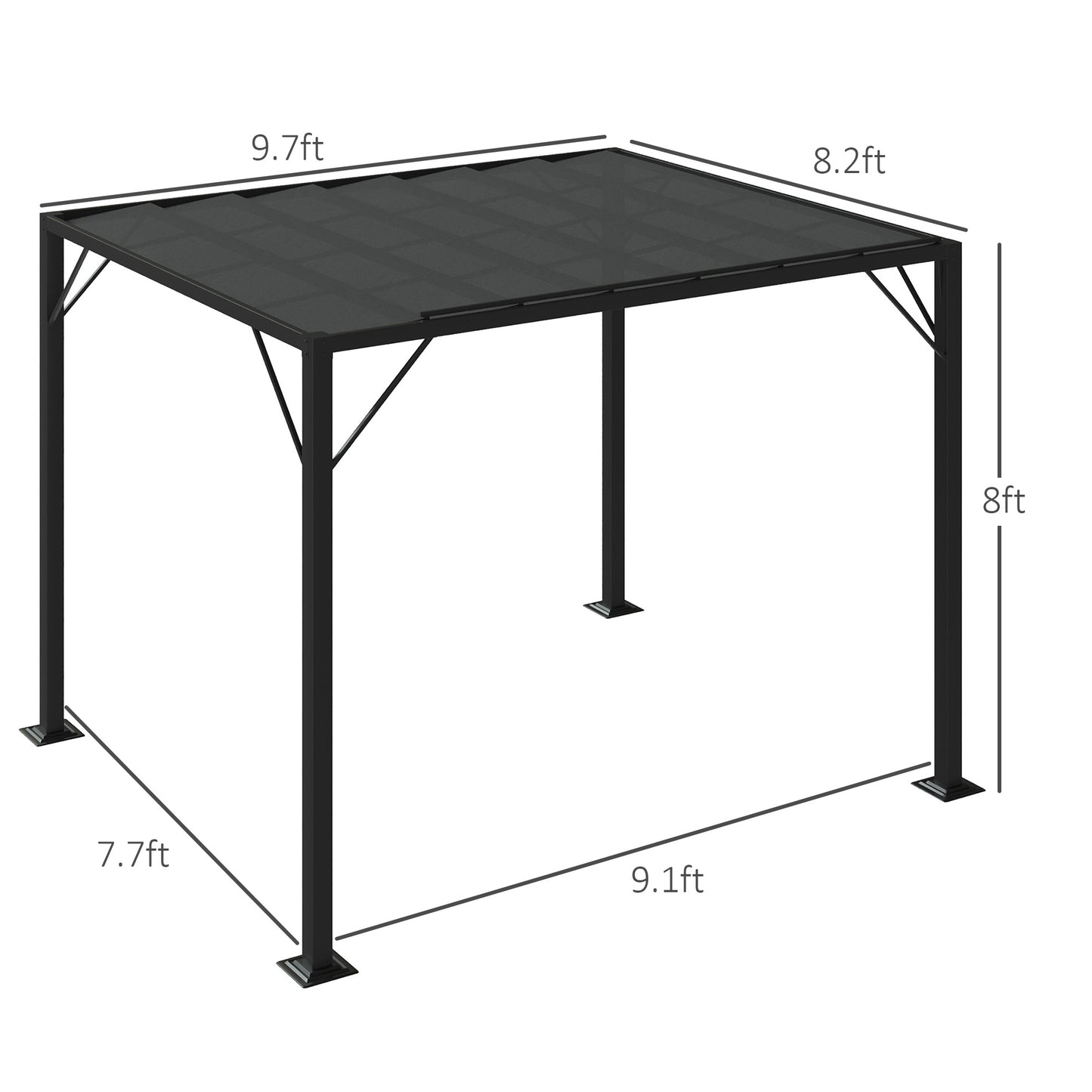 Outdoor Louvered Pergola 9.7' x 8.2' Metal Patio Gazebo Sun Shade Shelter with Adjustable Breathable Mesh Roof, Grey