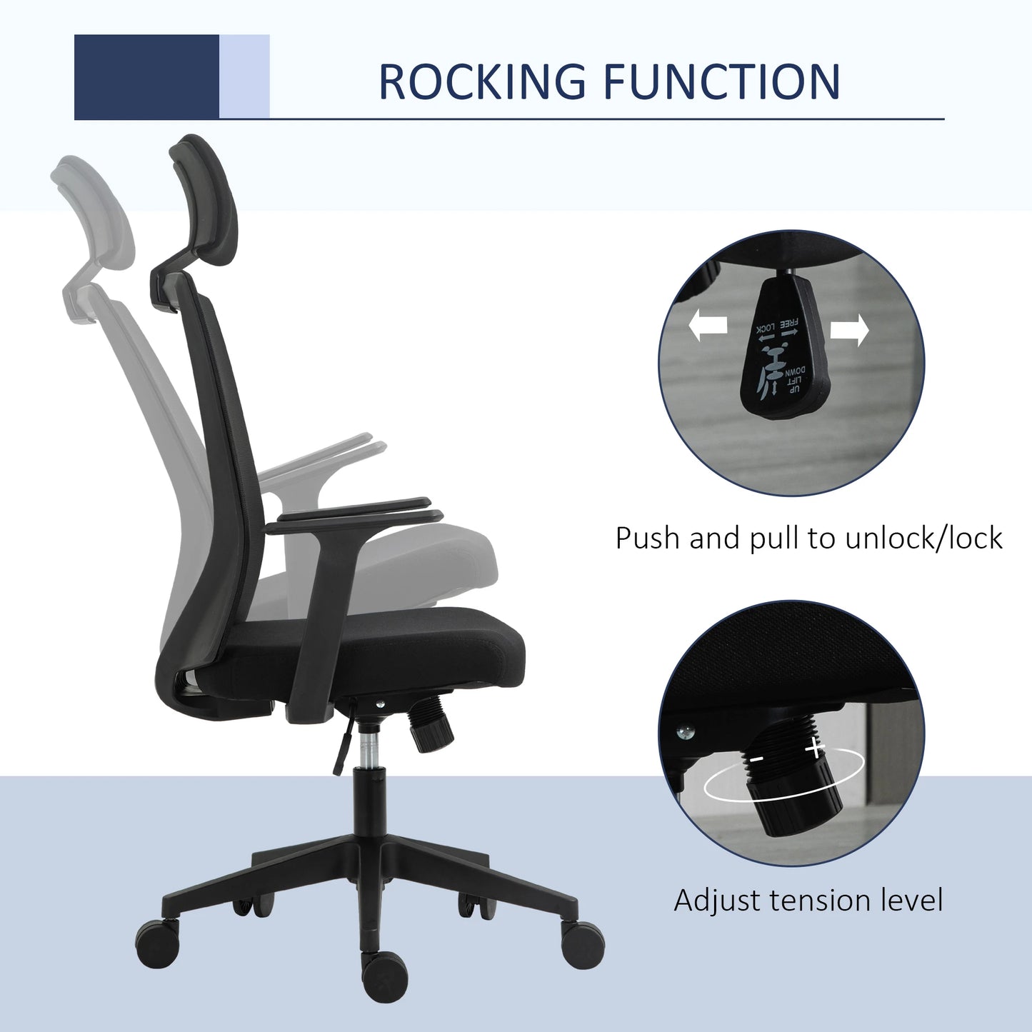 High Back Office Chair Swivel Task Chair with Lumbar Back Support, Breathable Mesh, and Adjustable Height, Headrest, Black