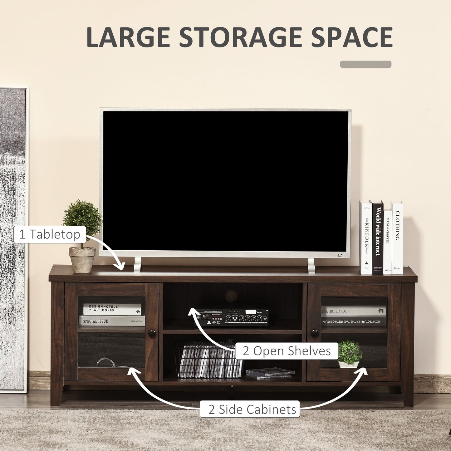 Modern TV Stand for TVs up to 60 inches, Wood TV Console Table with Storage Doors, Entertainment Center for Living Room, Bedroom, Office, Coffee