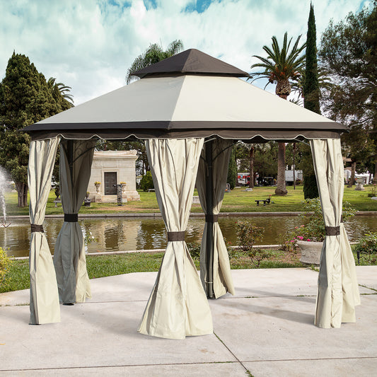 Outsunny 13x13ft Hexagonal Patio Gazebo, Double Roof Garden Pavilion Outdoor Marquee Canopy Wedding Party Tent Shelter with Sidewall Panels