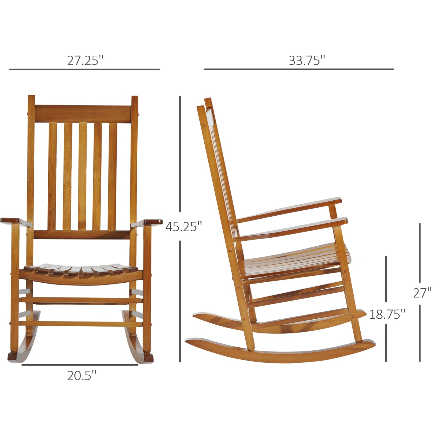 Wooden Porch Rocking Chair Outdoor Patio Rocker Garden Single Leisure Reclining Seat Armchair Natural