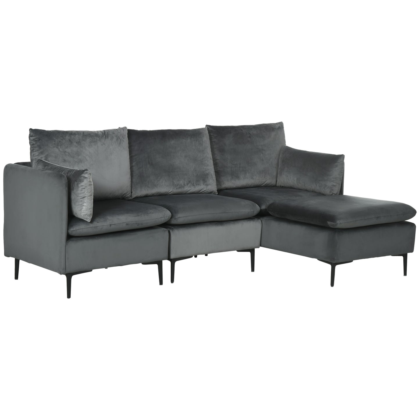 Convertible L-Shape Sectional Sofa Couch, with Reversible Ottoman. Apartment, Small Space, Gray