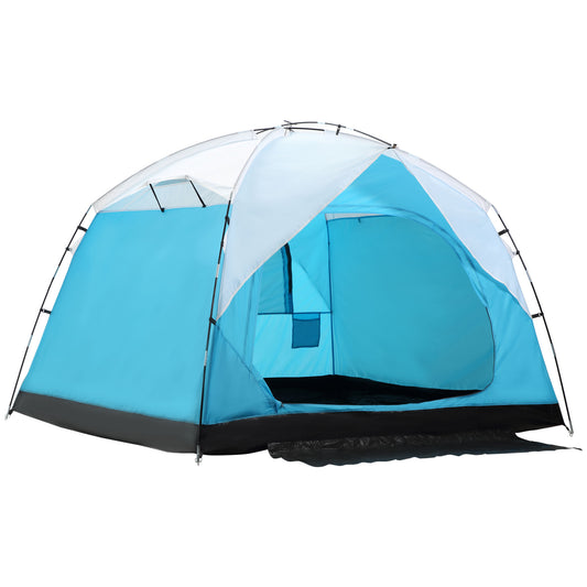 Outsunny 4 Person Camping Tent with Door Windows Backpacking Tent for Family Hiking Travel Hunting Picnic Blue and Grey