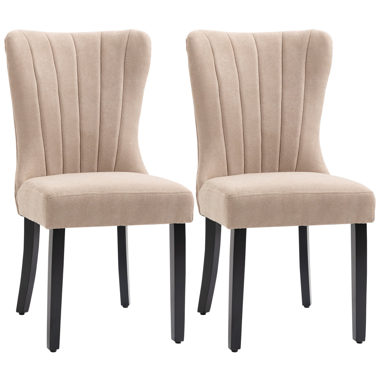 Modern Dining Chairs Set of 2, Linen-Touch Fabric Accent Chairs, Wingback Upholstered Armless Kitchen Chair with Rubber Wood Legs for Living Room, Cream White