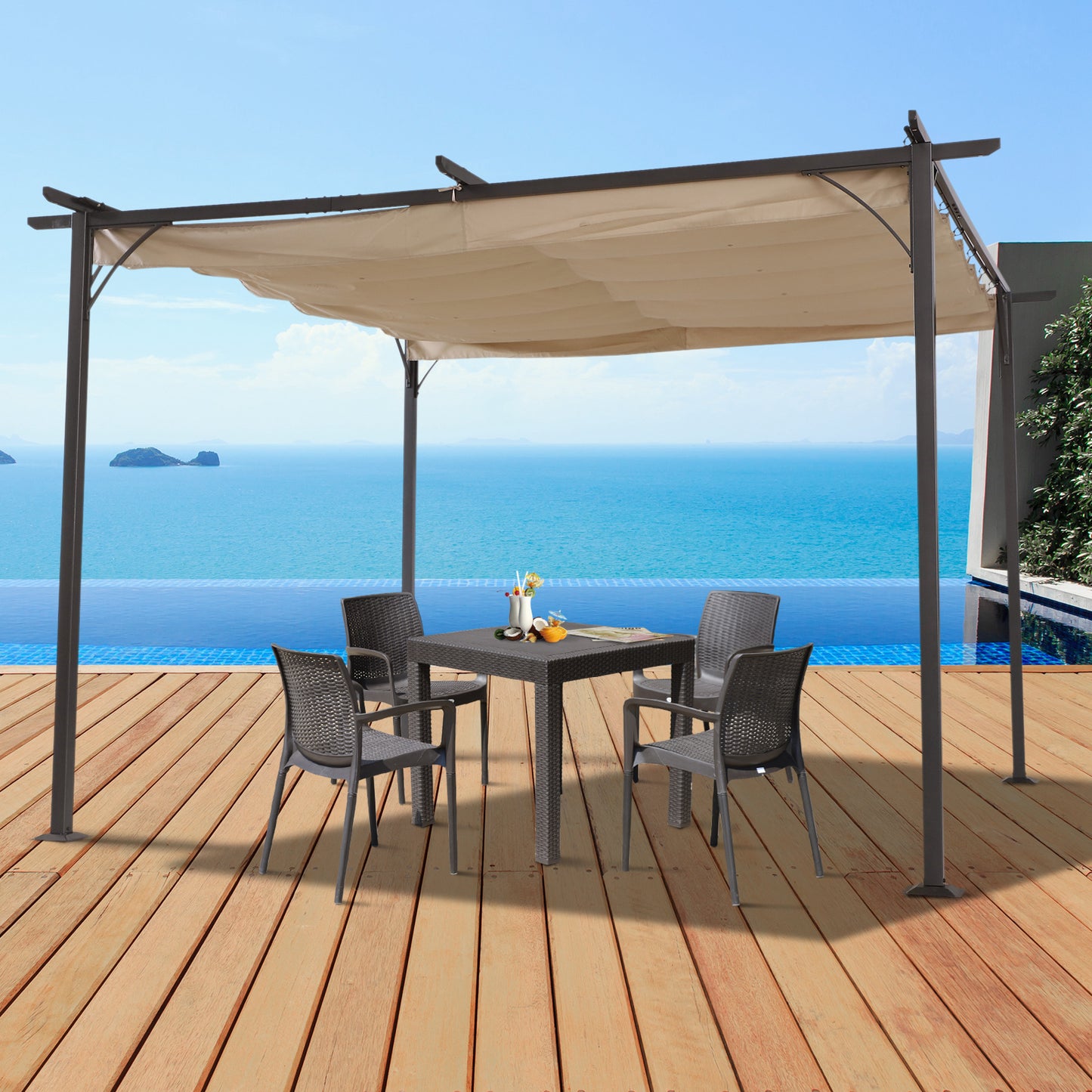 11.5’ Outdoor Pergola Gazebo Retractable Sun Shade Covered Backyard Patio Shelter