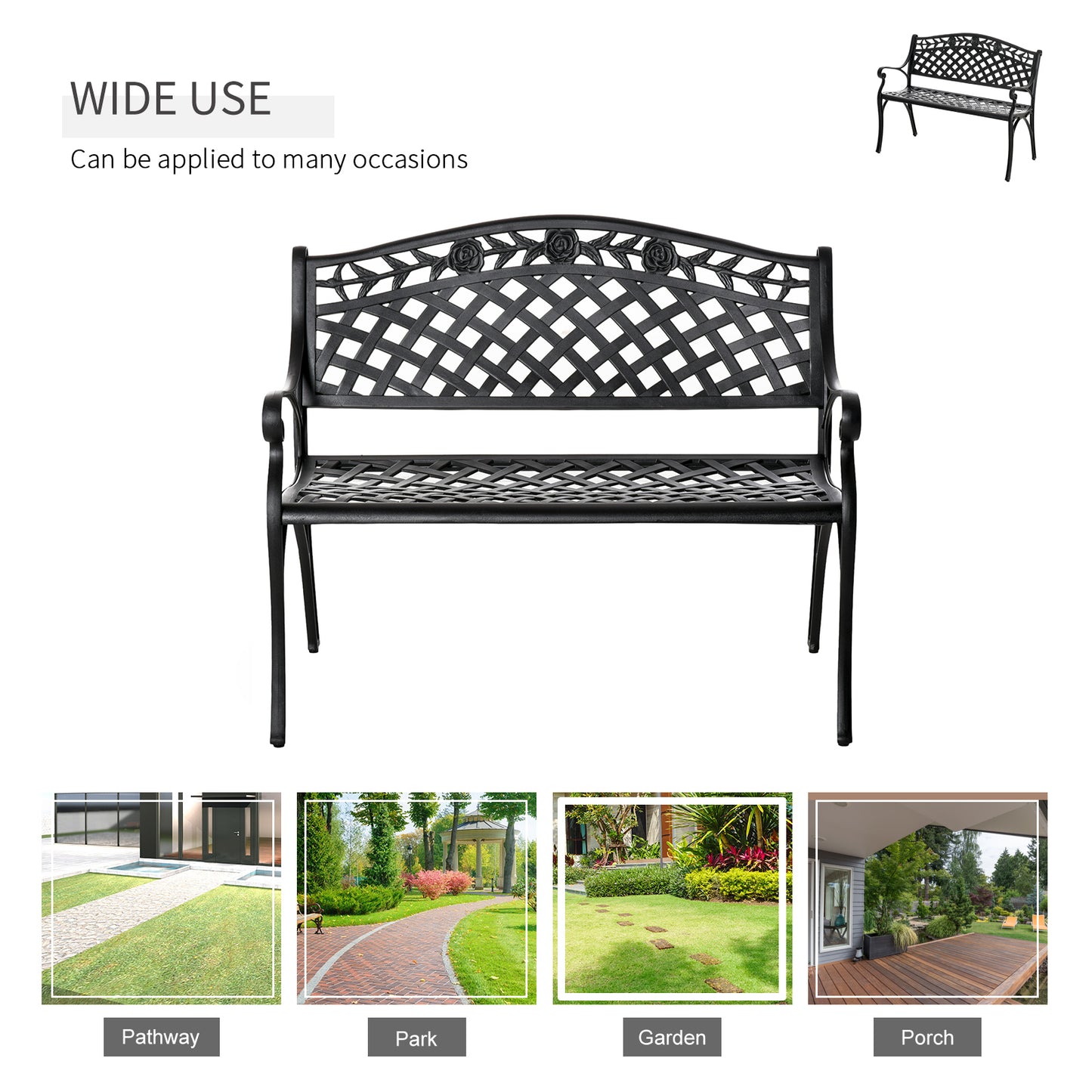 Outsunny 2-seater Aluminum Garden Bench Outdoor Loveseat Chair for Outdoor, Patio, Yard, Lawn with Floral Pattern