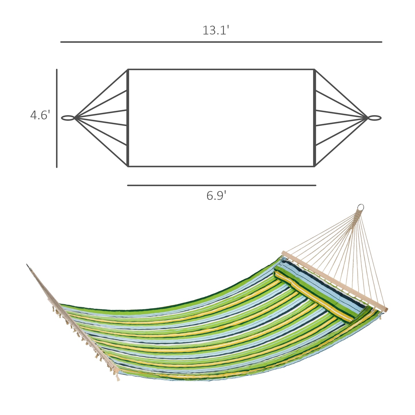 Outsunny 83" Large Hammock Bed Striped Fits 2 People Sun Bed Camping hang Sleep w/ Pillow