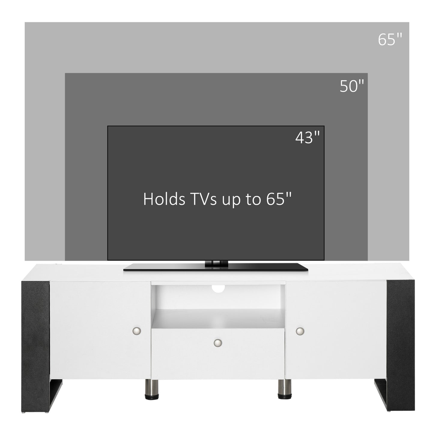 TV Cabinet, TV Stand with Drawer, Storage Door Cabinets and Adjustable Shelves for 65" TVs for Living Room, Bedroom, White