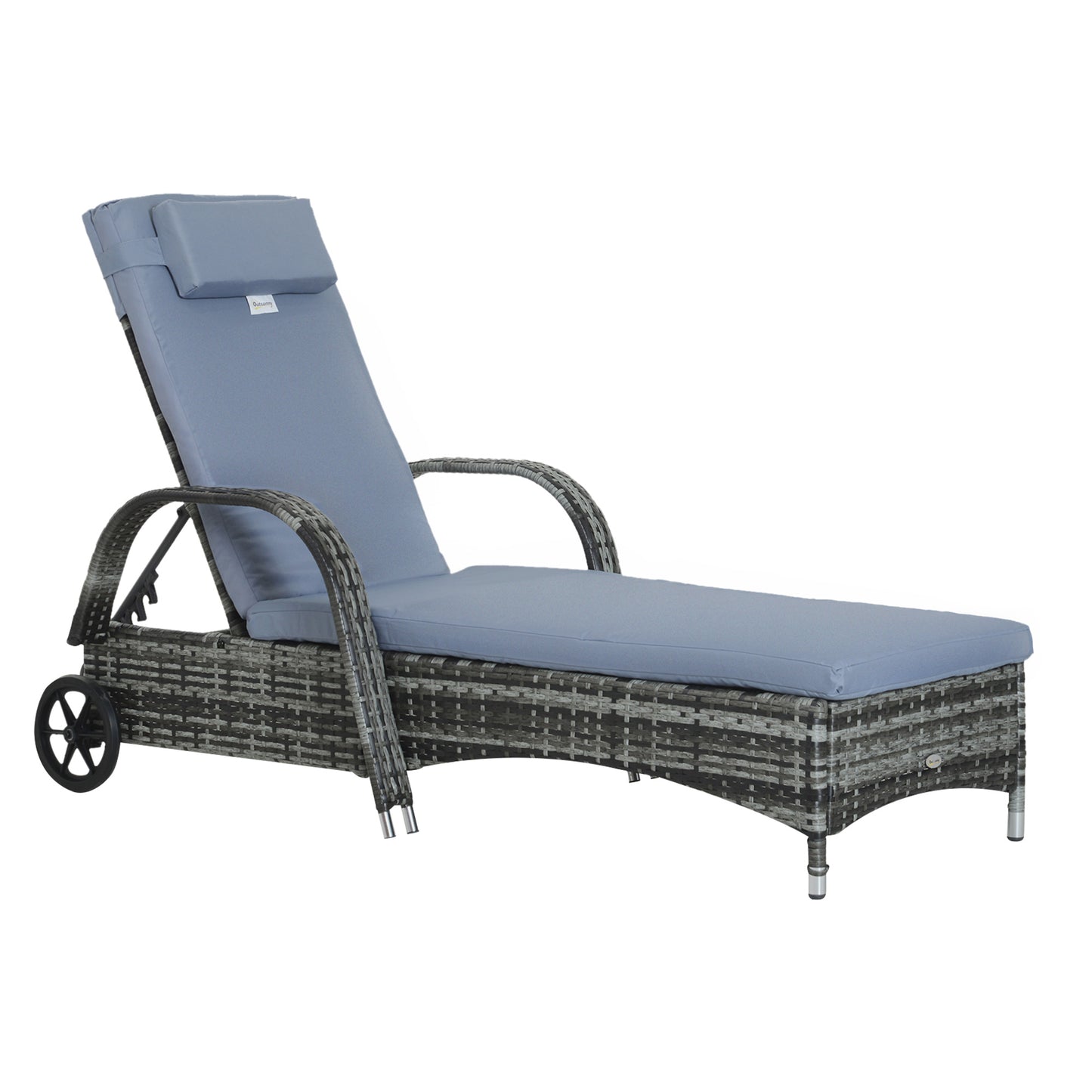 Outsunny Outdoor PE Rattan Wicker Chaise Lounge Chair with Height Adjustable Backrest & Durable Material, Grey