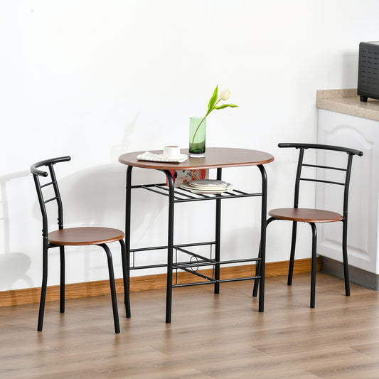 Dining Table Set of 3, Oval Kitchen Table and Chairs with Storage Shelf for Small Space, Dining Room, Natural