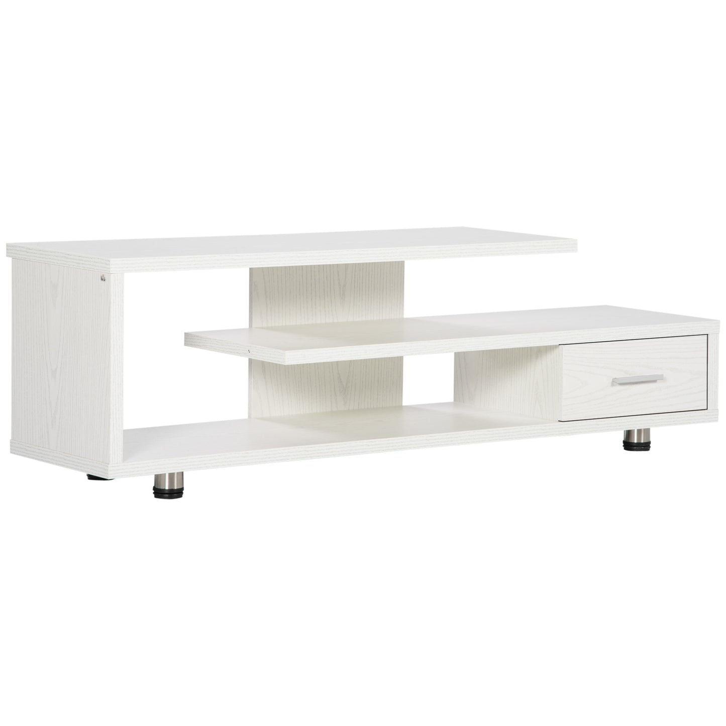 Modern TV Stand for TVs 45" and up, TV Cabinet with Storage Shelf and Drawer, Entertainment Center for Living Room Bedroom, White Wood Grain