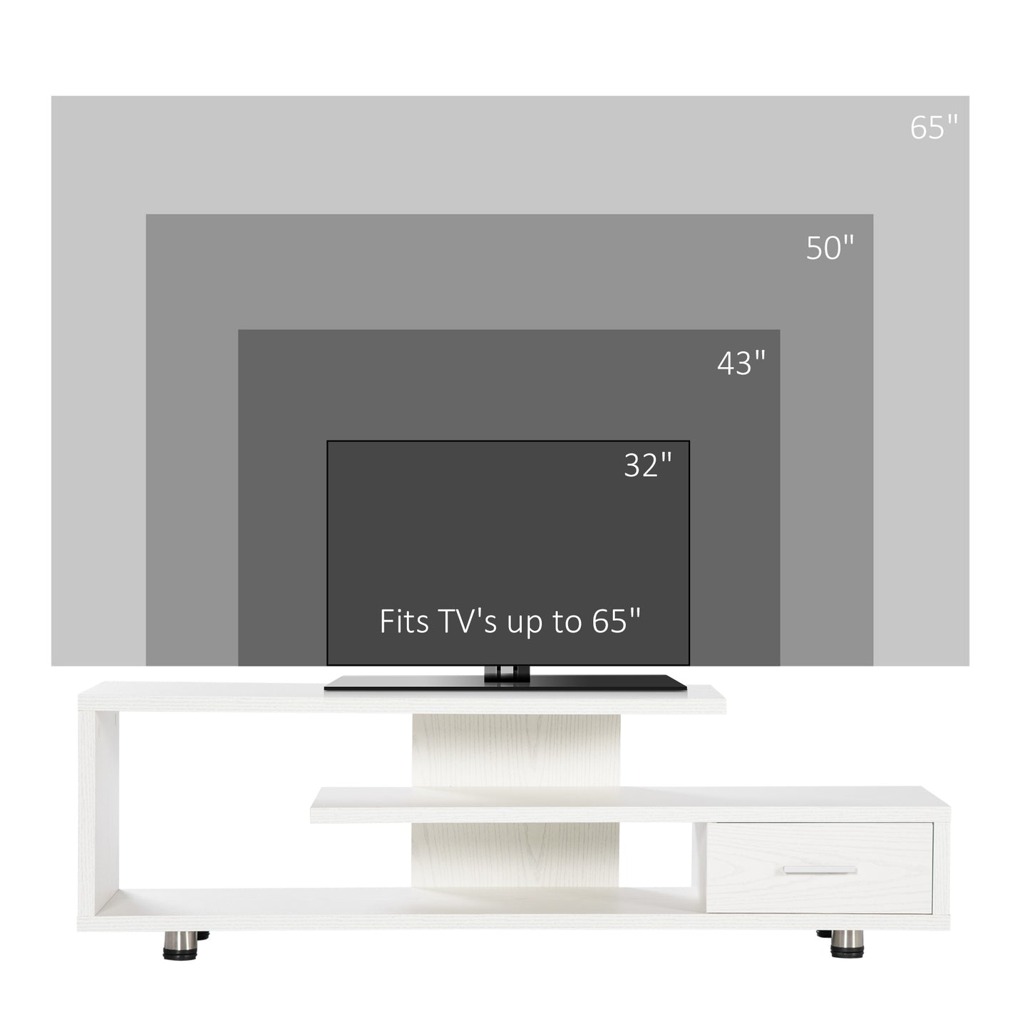 Modern TV Stand for TVs 45" and up, TV Cabinet with Storage Shelf and Drawer, Entertainment Center for Living Room Bedroom, White Wood Grain