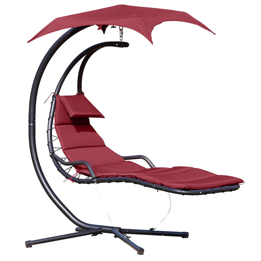 Outsunny Swing Chair Hanging Hammock Chaise Outdoor Stand Canopy Lounger Patio Wine Red