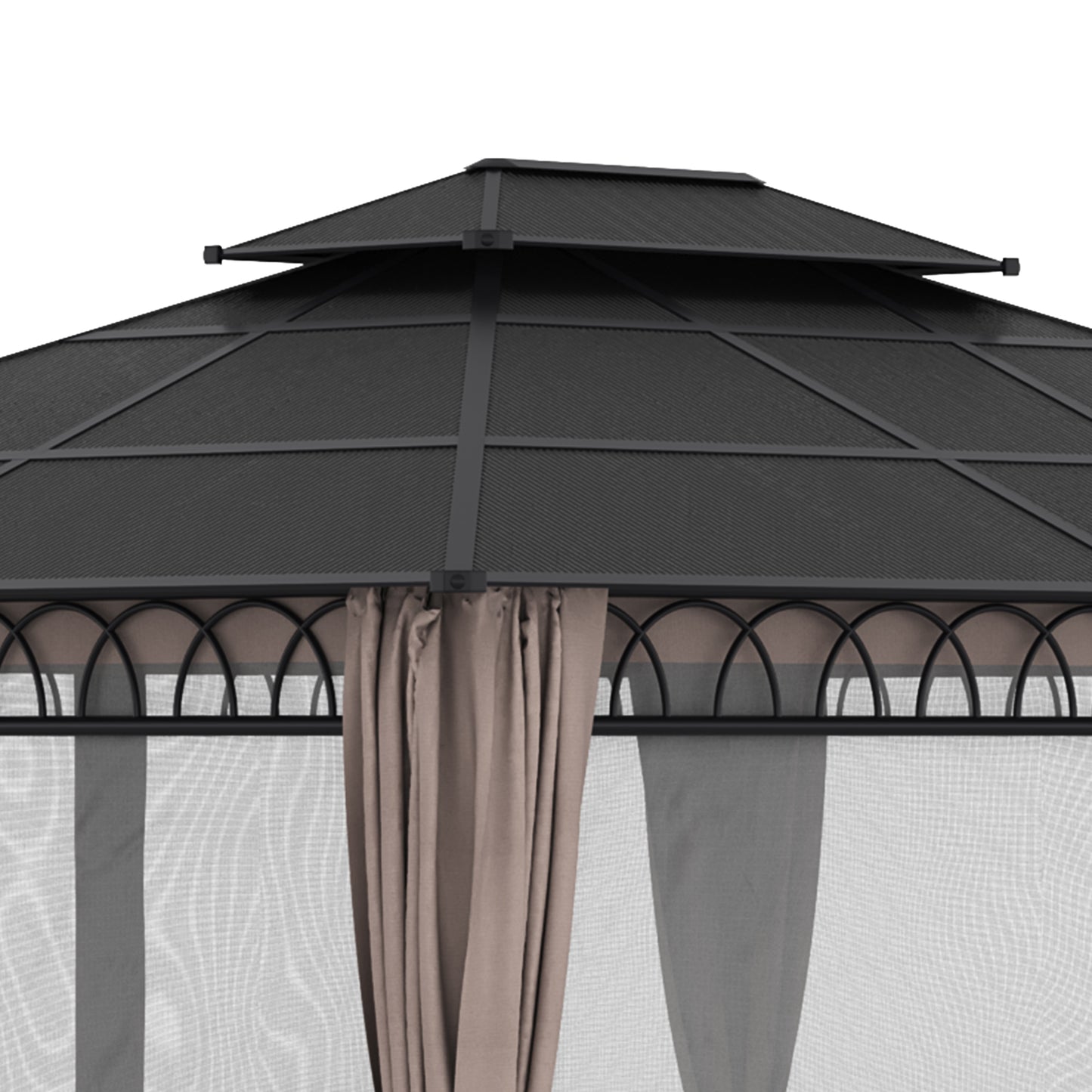 12' x 10' Outdoor Gazebo Canopy, Double Roof Hardtop Gazebo with Polycarbonate Roof, Galvanized Steel Frame, Nettings & Curtains, for Garden, Lawn, Backyard and Deck