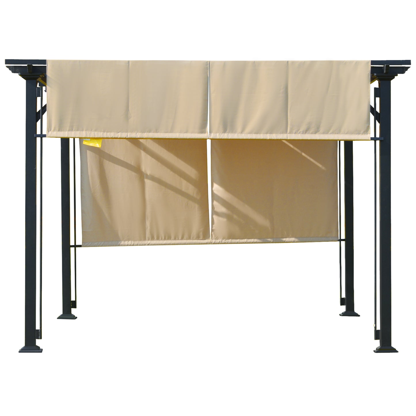 12' x 10' Outdoor Patio Gazebo Pergola with Retractable Canopy Roof, Steel Frame with Stakes, Unique Design, Beige