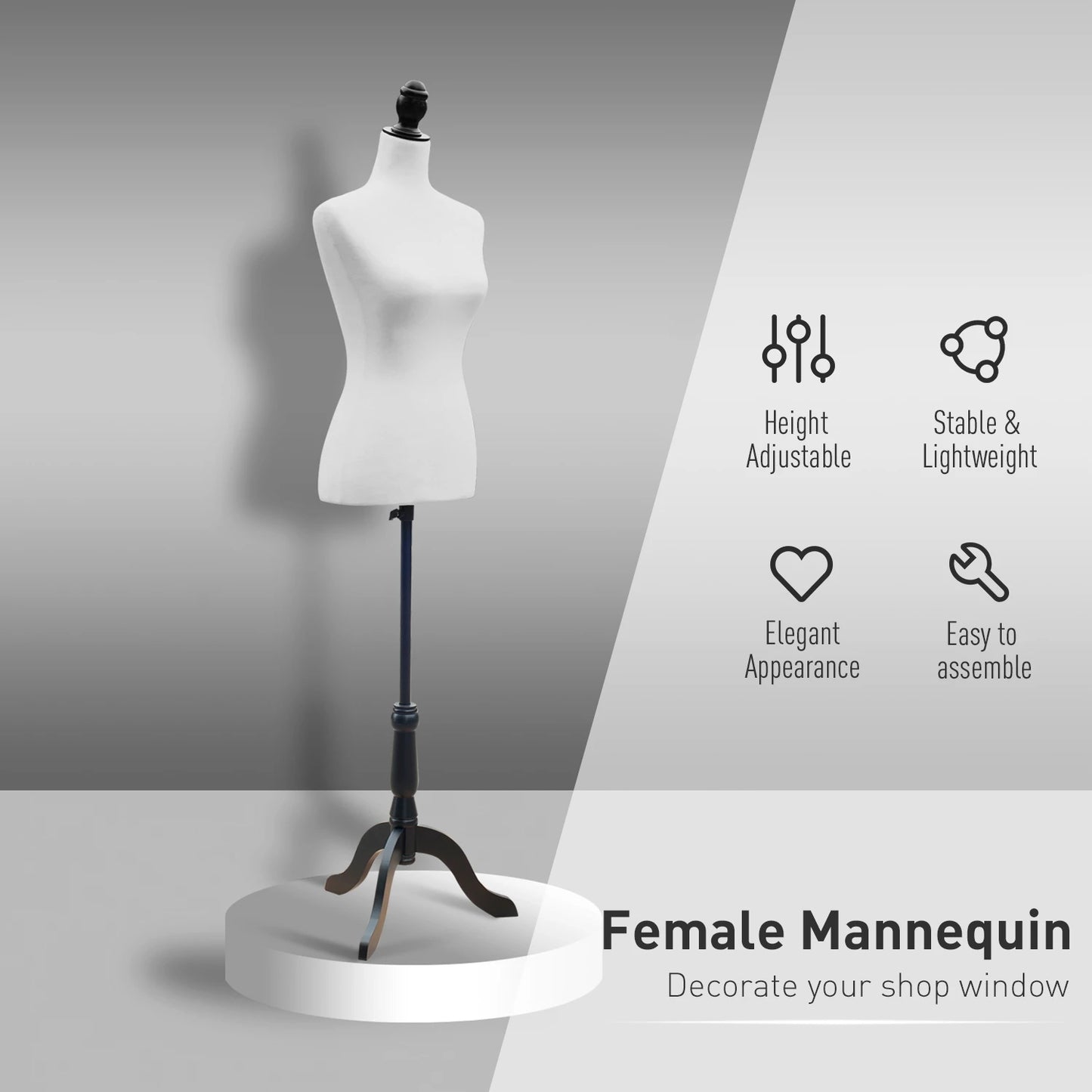 Female Mannequin Dress Form Torso Dressmaker Stand Display White