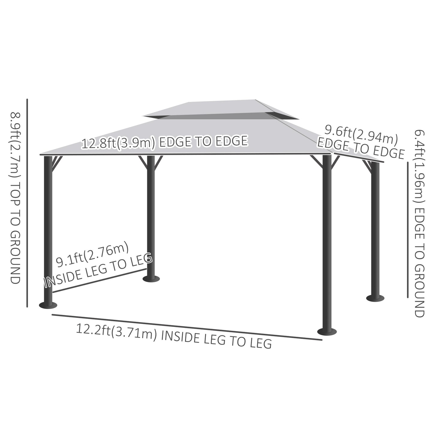 Outsunny 13' x 10' Outdoor Patio Gazebo Canopy with 2-Tier Polyester Roof Vented Mesh Sidewall & Strong Aluminum Frame Grey