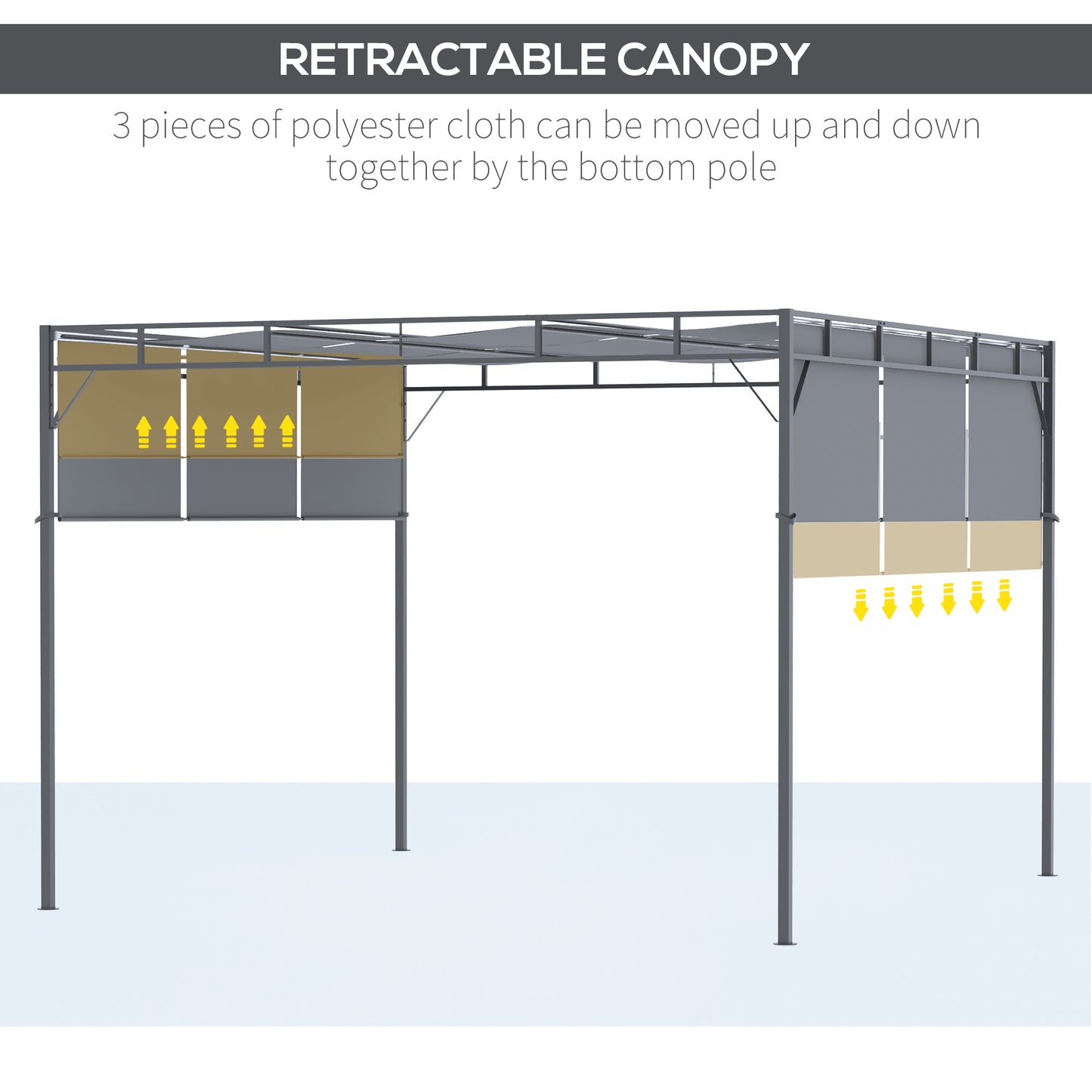 10' x 10' Retractable Pergola Canopy Patio Gazebo Sun Shelter with Steel Frame for Outdoor, Dark Grey