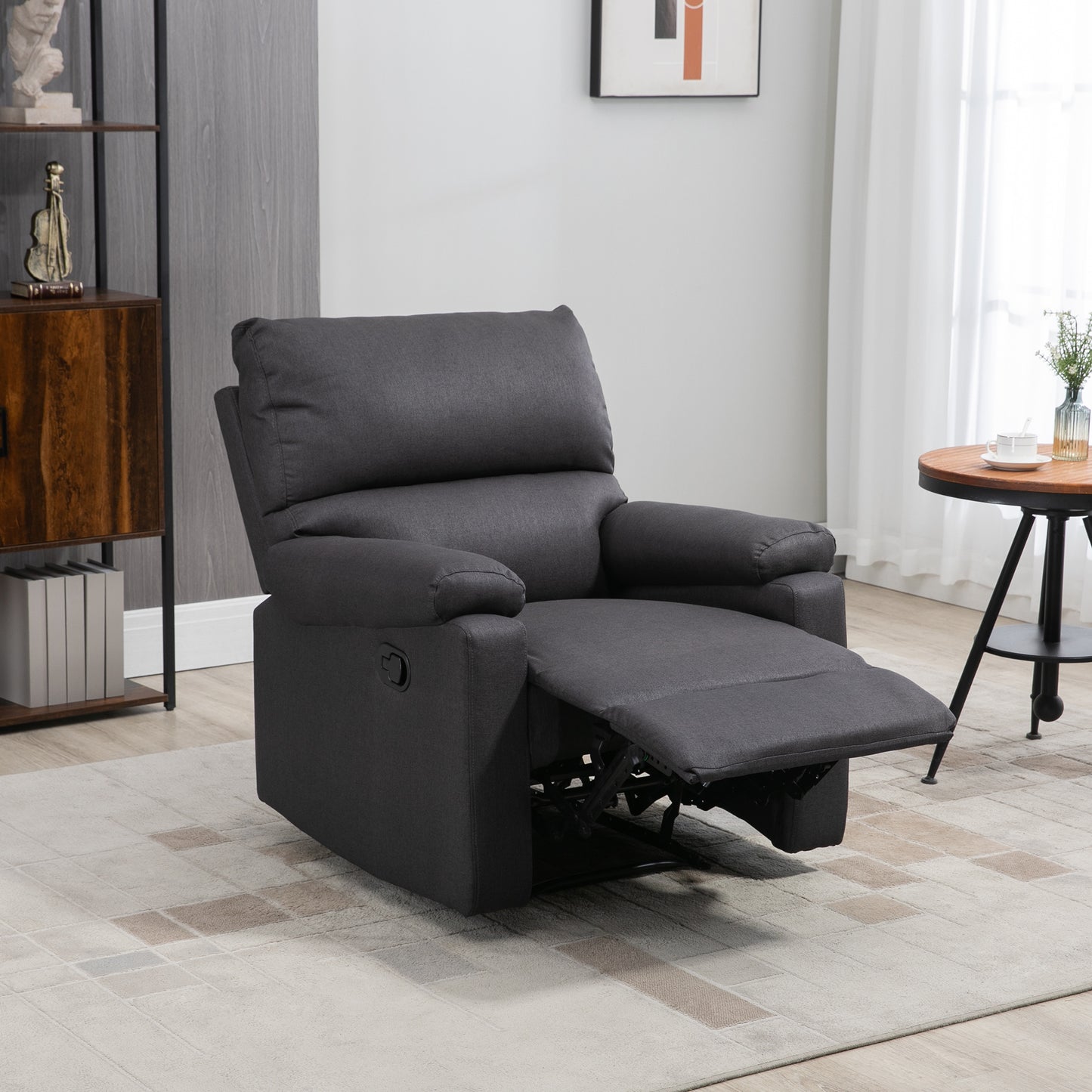 Recliner Sofa Manual Reclining Chair with Footrest Padded Seat for Living Room, Bedroom, Study, Dark Grey