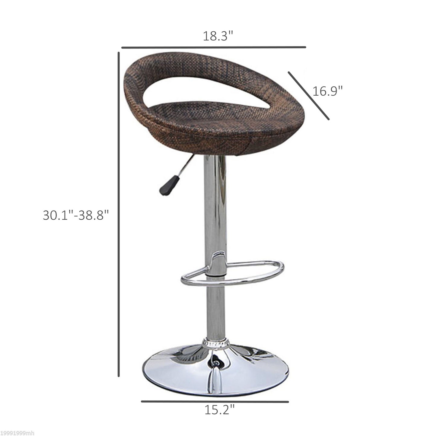 Set of 2 Pub Bar Stools Rattan Wicker Chair Chrome Finish Adjustable Swivel Seat, Deep Brown