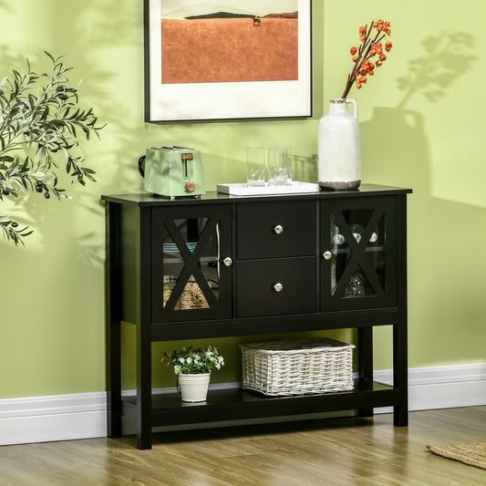 Modern Sideboard, Glass Door Buffet Cabinet with Storage Drawers, and Adjustable Shelves, Console Table for Living Room, Kitchen, Entryway, Black