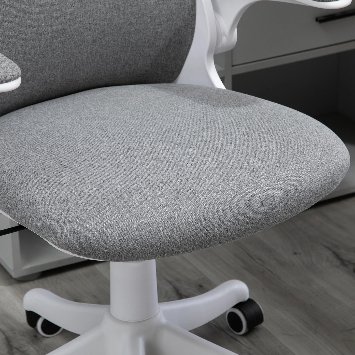 360° Swivel Task Desk Office Chair Breathable Fabric Computer Chair with Flip-up Arms and Adjustable Height, Grey