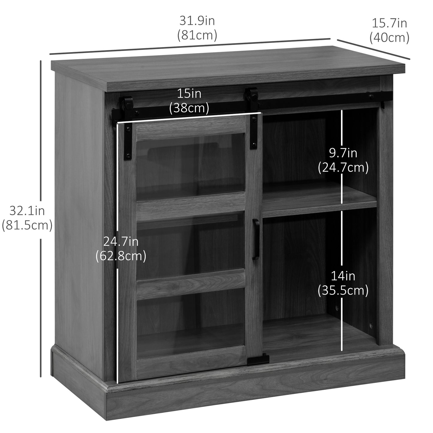 Buffet Cabinet Kitchen Storage Sideboard with Glass Sliding Door, Adjustable Shelf for Dining Room, Grey