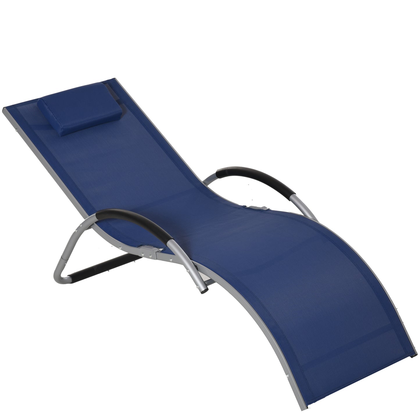 Outsunny Ergonomic Lounger Chair Portable Armchair with Removable Headrest Pillow for Garden Patio Outside All Aluminum Frame, Blue