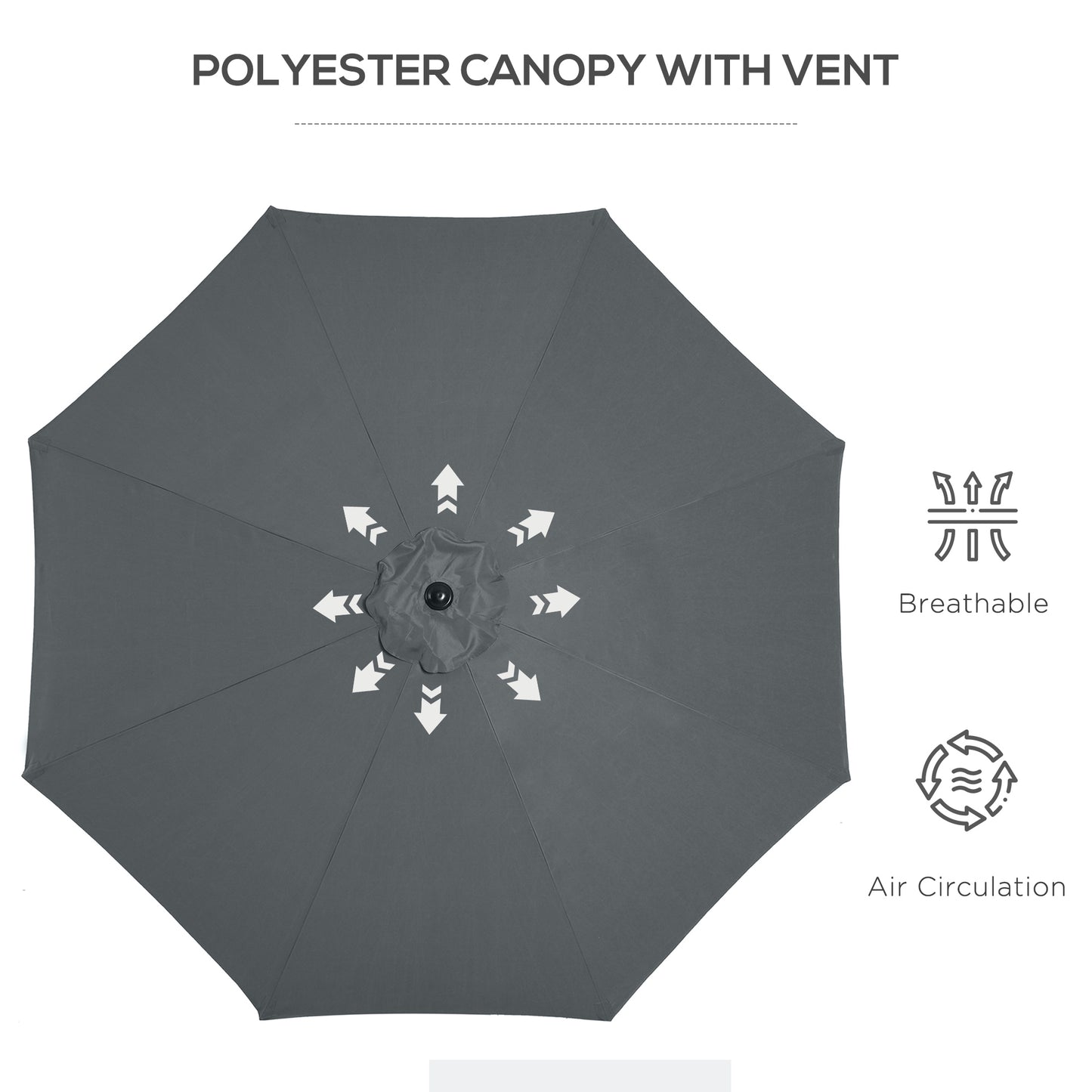 Outsunny 10’ x 8’ Outdoor Patio Umbrella Garden Parasol Sunshade Grey