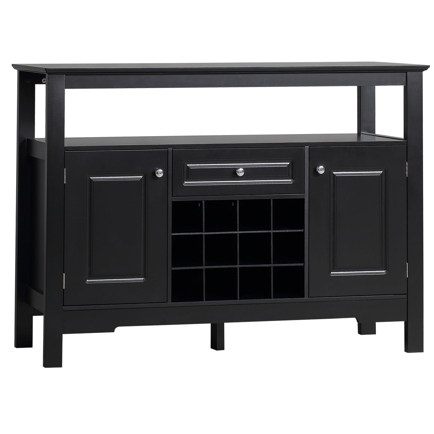 Sideboard Buffet Credenza Storage Cabinet with Drawer and Removable Wine Rack for Kitchen, Living Room, Black