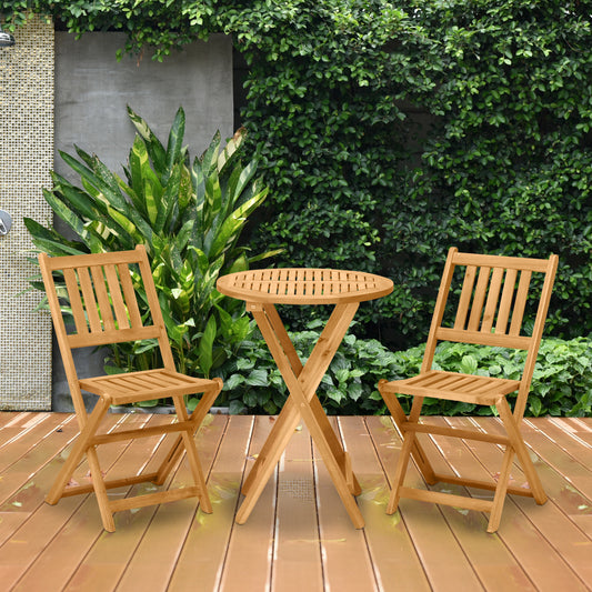 Outsunny 3 Piece Folding Patio Bistro Set Dining Table Set Table and 2 Chairs Acacia Wood