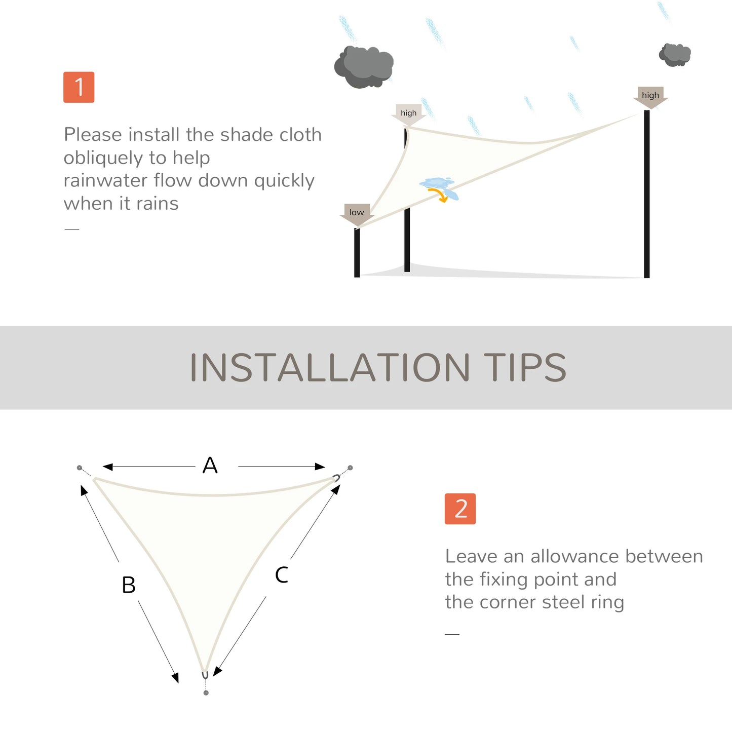 Outsunny Triangle 13x13x13ft Sun Sail Shade Garden UV Block Sunshade Outdoor Canopy Patio Lawn Shelter Cream White