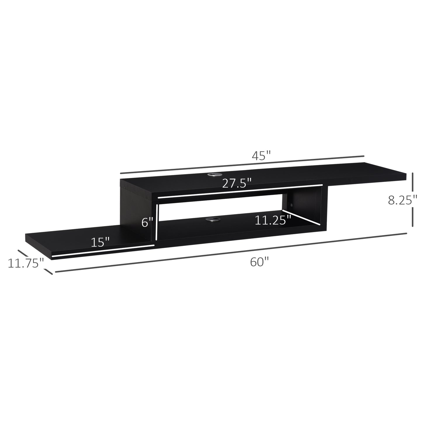 Floating TV Stand for TVs up to 60", Wall Mounted Media Console with 2-tier Shelf, Entertainment Center Unit for Living Room Bedroom, Black