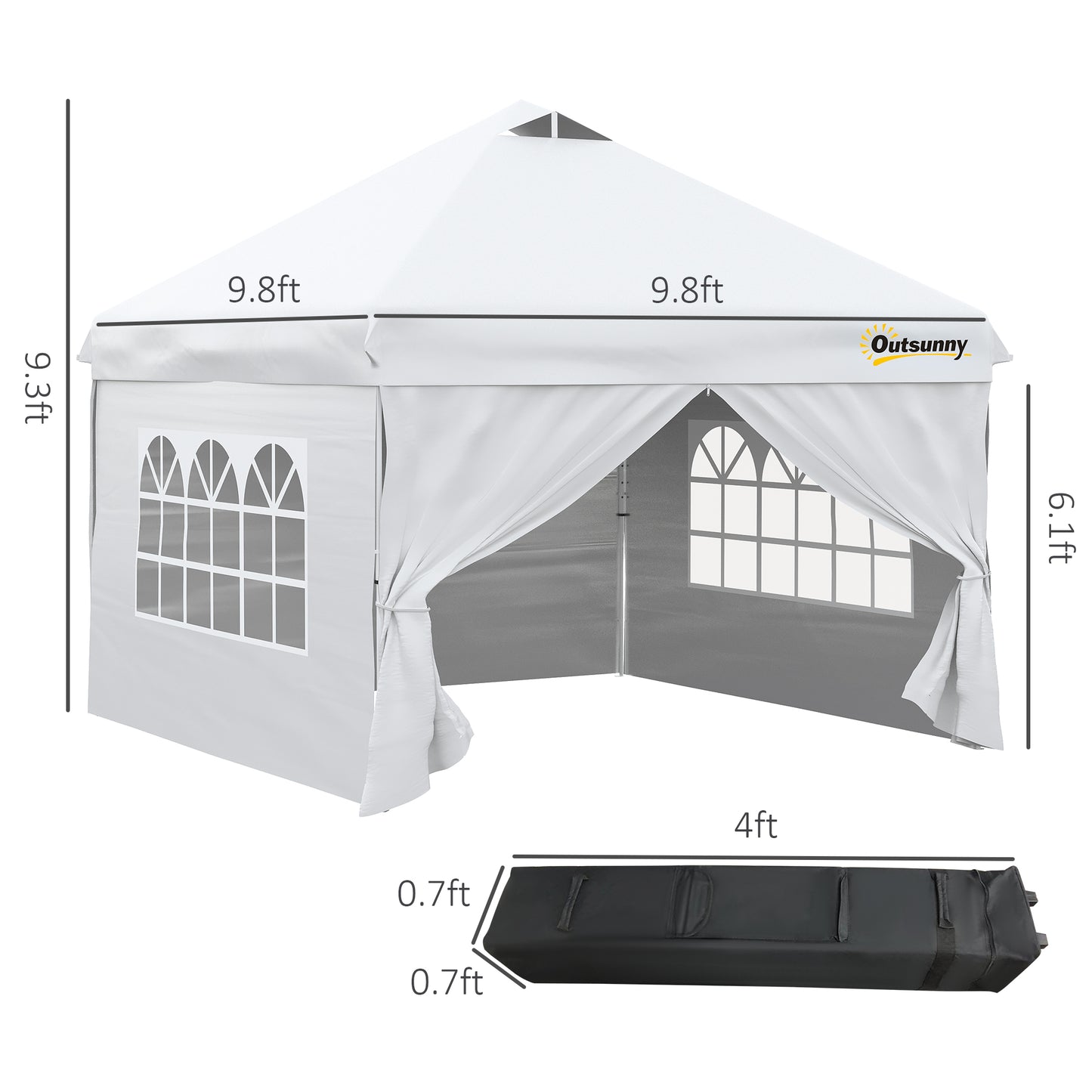 Outsunny 10' x 10' Pop Up Canopy Tent, Instant Shelter Tent with Sidewalls, Windows, Roller Bag for Garden, Patio, White