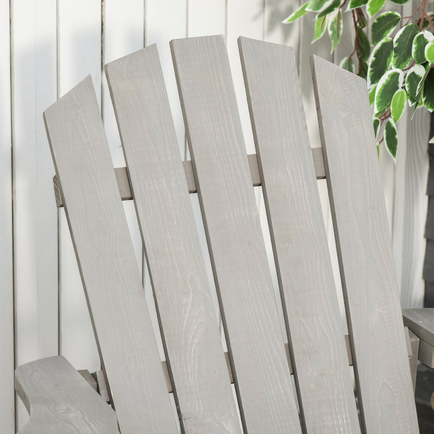 Outsunny Wood Adirondack Chair, Outdoor Patio Chair with Slatted Design for Deck, Garden, Backyard, Fire Pit, Light Gray