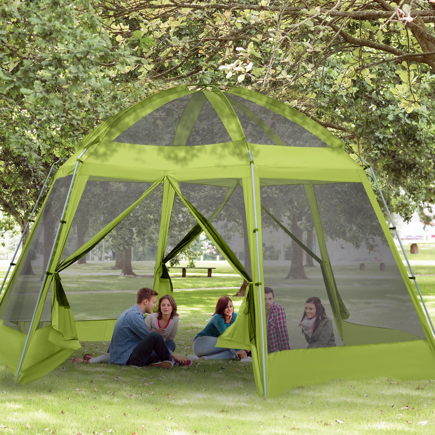 Outsunny Camping Tent for 6-8 Person, Portable Family Tent with Carrying Bag, Easy Set Up for Hiking and Outdoor, Green