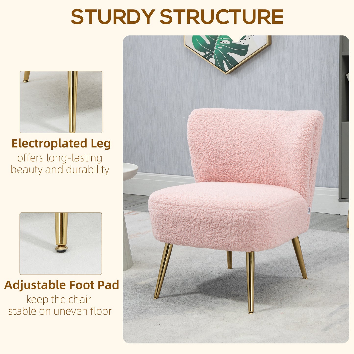 Lounge Chair for Bedroom Living Room Chair with Soft Upholstery and Gold Legs Pink