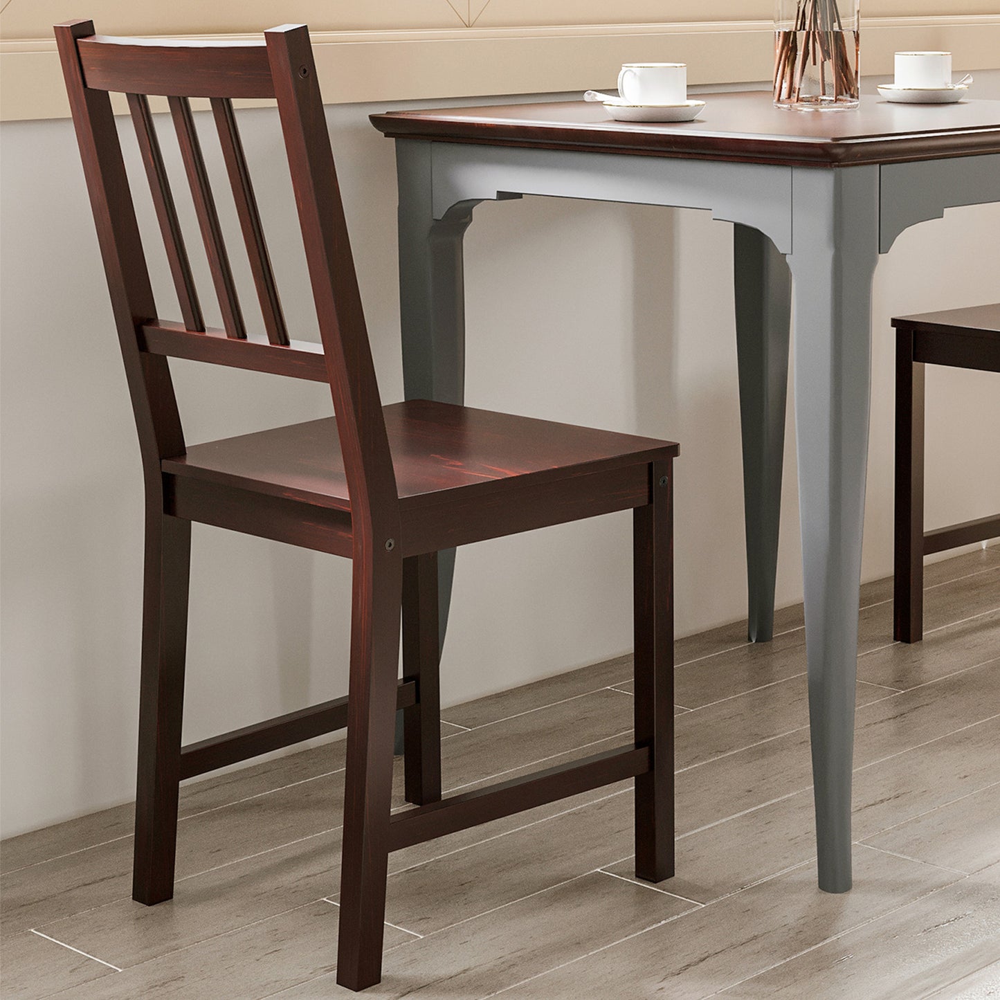 Wooden Dining Chairs Set of 2, Kitchen Chairs with Slat Back, Solid Structure for Living Room and Dining Room, Coffee