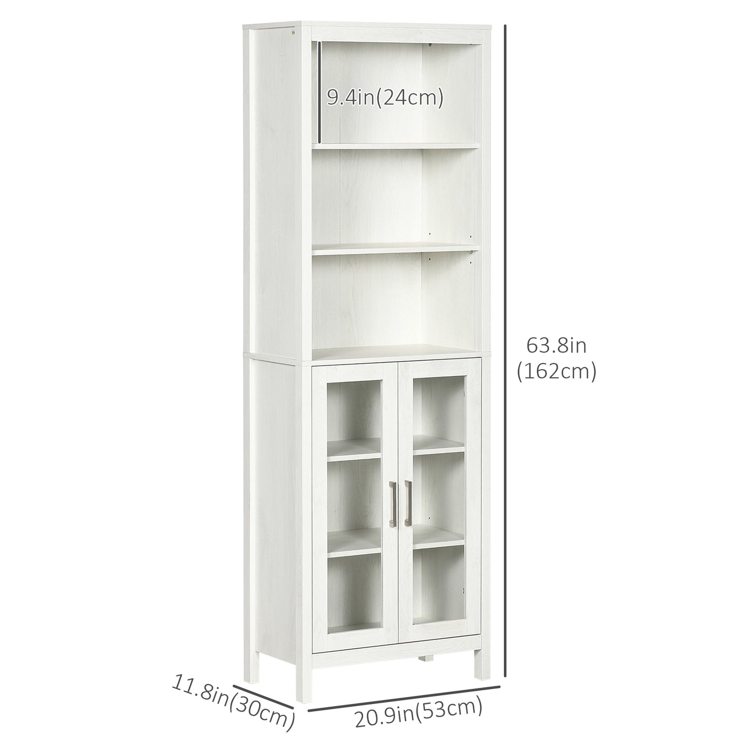 Tall Bathroom Storage Cabinet with 3 Tier Shelf, Glass Door Cupboard, Freestanding Linen Tower with Adjustable Shelves, Antique White