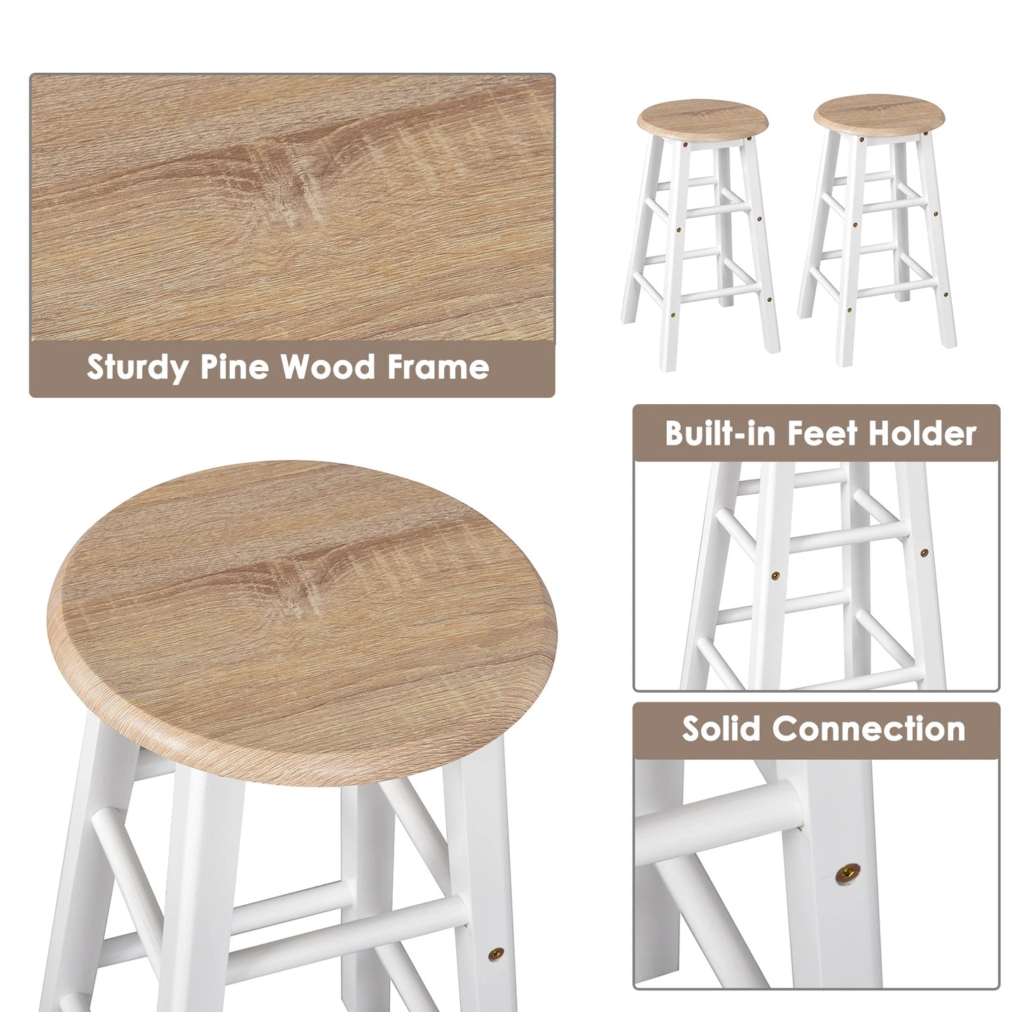 Kitchen Trolley 3 Piece Kitchen Cart Set Drop Leaf Breakfast Table and 2 Stools w/ Rolling Wheels & Towel Bars, Wood & White