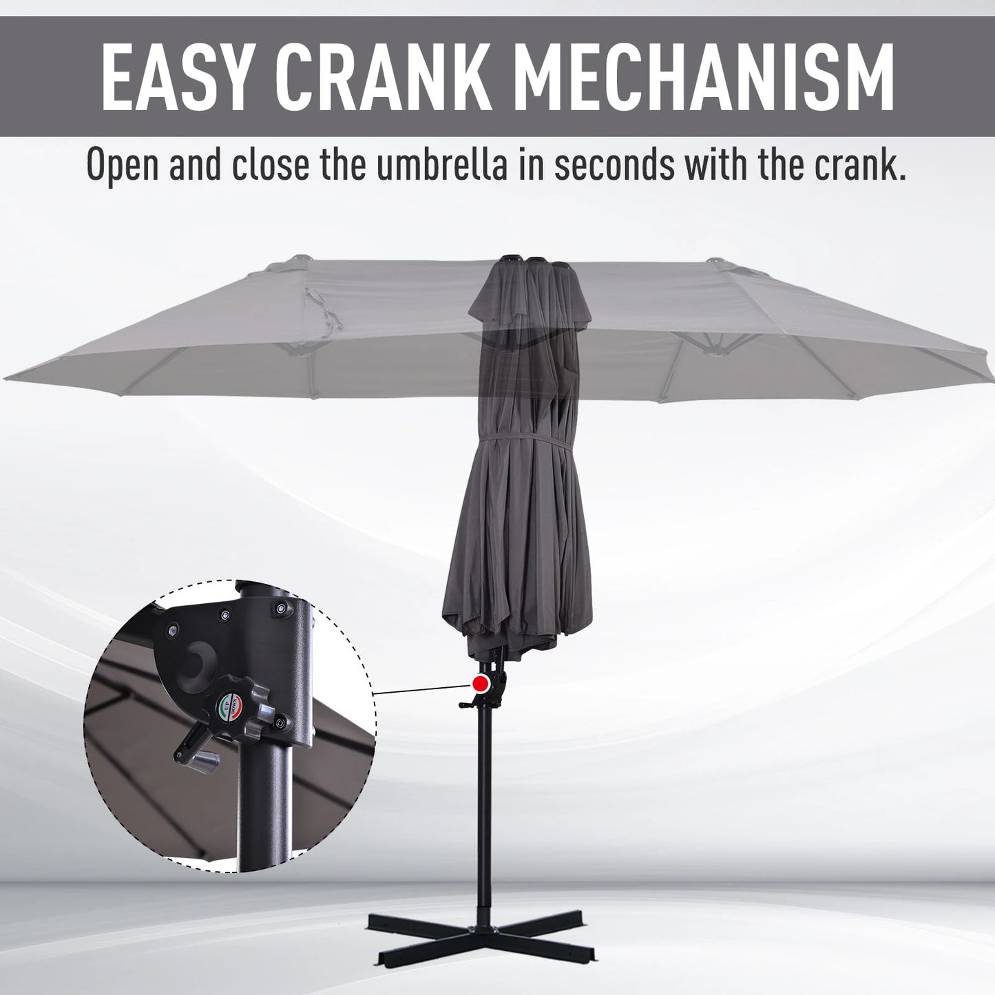 Outsunny Outdoor Patio Umbrella Offset Cantilever Umbrella with Twin Canopy Sunshade Umbrella with Lift Crank Grey