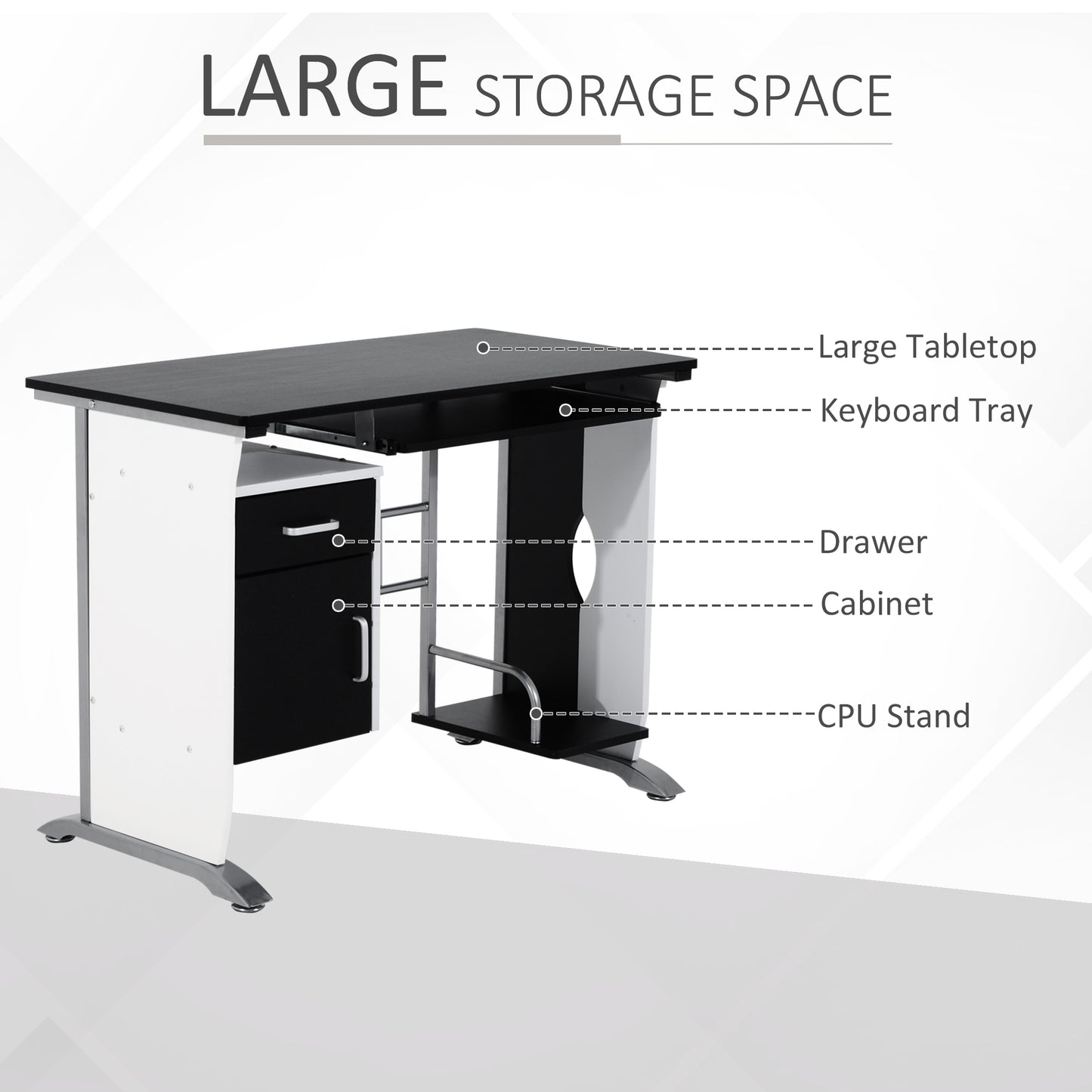 Computer Desk Table Home Office Furniture with Keyboard Tray and CPU Stand, Black and White