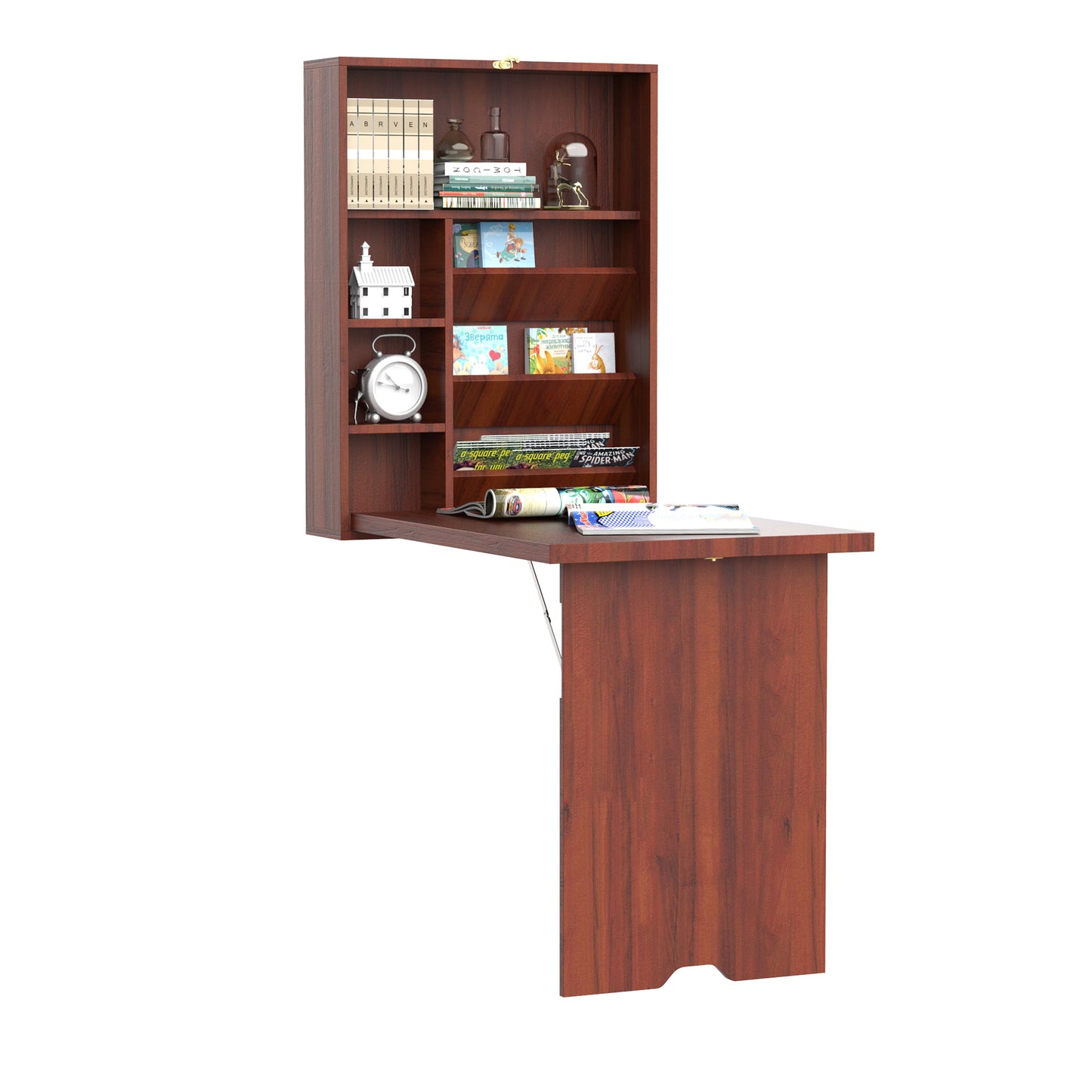 Wall Mounted Desk Fold out Convertible Table Shelf Office Mahogany