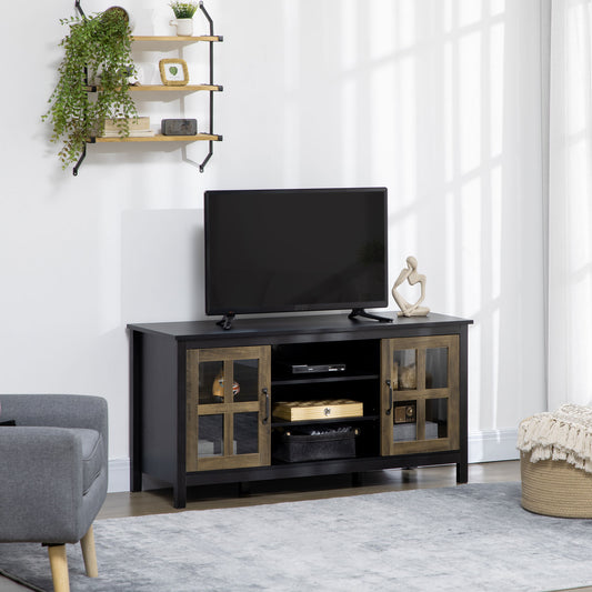 TV Stand Cabinet for TVs up to 55 Inches, Entertainment Center with Ajustable Shelves and Doors for Living Room, Black